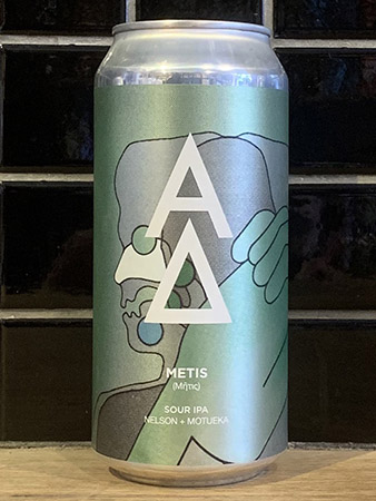 A turquoise can of Alpha Delta Metis Sour IPA